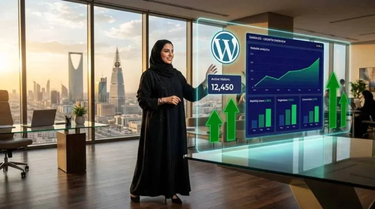 سيدة أعمال سعودية تستخدم ووردبريس لبناء الموقع الإلكتروني. ويب لينك جرو لتصميم المواثع الإلكترونية في السعودية